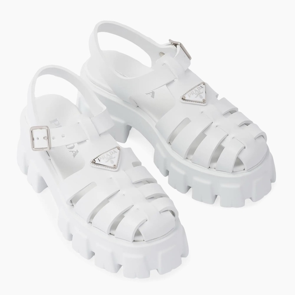 Prada white foam rubber Monolith platform sandals